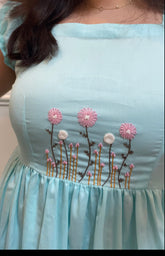 Hand embroidered sky blue cotton midi